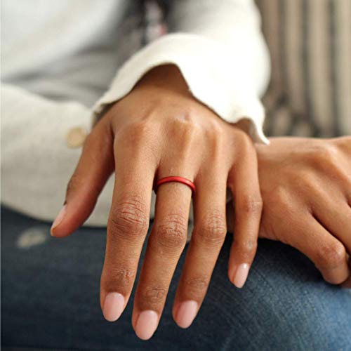 Enso Rings Halo Elements Silicone Ring – Stackable Wedding Engagement Band – Thin Minimalist Band – 2.54Mm Wide, 1.5Mm Thick – Ruby-Colored, Size 8 #TOP1