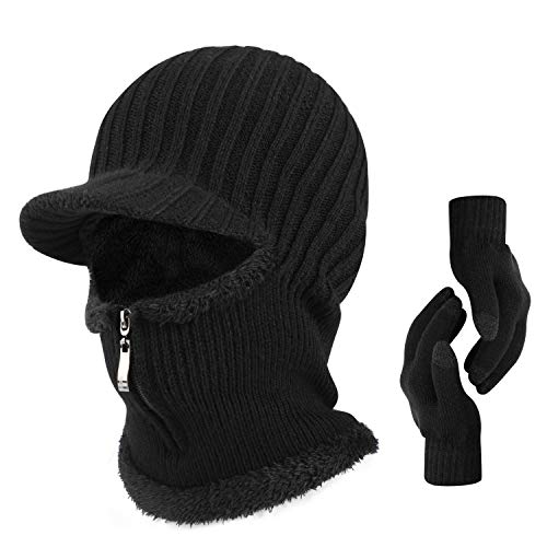 TAGVO Winter Unisex Knitted Balaclava Face Mask Cover with Touch Screen Gloves, Thick Warm Fleece...
