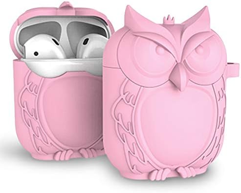MAS CARNEY Owl AirPods Case Protective Silicone Cover Skin Compatible with Original Apple Airpods 1 & 2 [Front LED Not Visible]