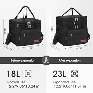 Maelstrom Lunch Box, 23L Insulated Lunch Bag, Expandable Double Deck Cooler Bag, Lightweight Leakproof Tote Bag With Side Tissue Pocket, Suit For Men and Women, Black