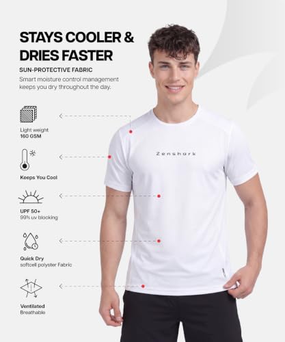 Image of ZENSHARK Gym T-Shirt for Men| Dry Fit Workout Sports T-Shirt | Quick Dry Breathable Polyester Fabric with Half Sleeve Round Neck | Running Gym Wear Active Wear for Training