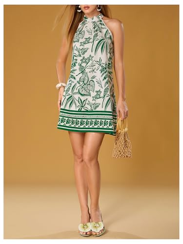 Image of Floerns Women's Sleeveless Floral Print Sundress Halter Neck A Line Short Dress