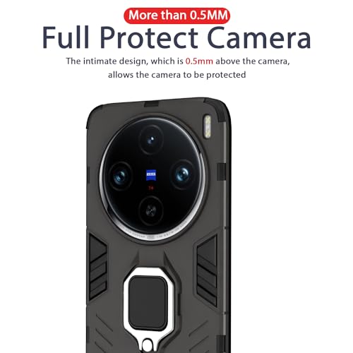 Image of Pikkme Back Cover for Vivo X100 Pro 5G | 360 Protection | Ring Holder | Kickstand | Tough Armor Case (Black)
