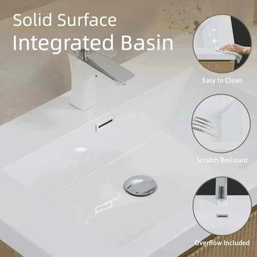 Trygoal 36'' Floating Bathroom Vanity with Sink, Wall-Mounted Bathroom Storage Cabinet with Soft-Close Striped Drawer & Solid Surface Basin, Modern Natural Oak Body with Internal Handle, Wood by Trygoal - Image 3