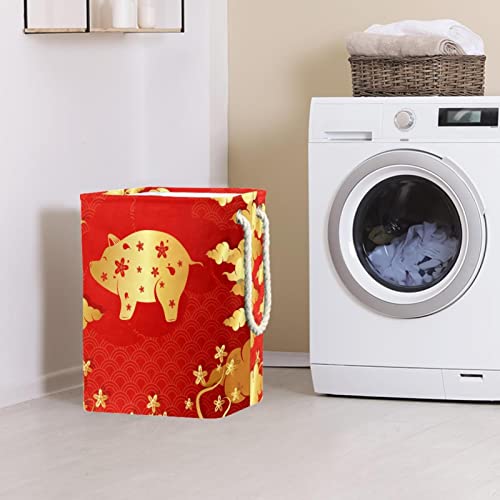Panier à linge imperméable rouge cochon au tissu enduit anti-odeur et durable - 3