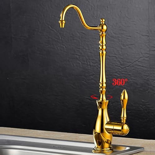 Robinet de cuisine en cuivre rétro or avec filtre intégré purificateur