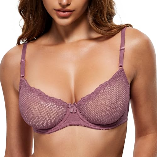 Image of Wingslove Women's Sexy 1 /2 Cup Lace Bra Balconette Mesh Underwired Demi Shelf Bra Unlined See Through Bralette