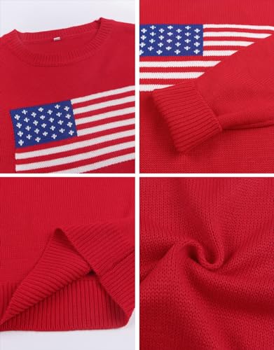 Image of Women's American Flag Sweater Long Sleeve Pullover Crew Neck Knit Tops
