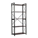 Lavievert 5 Tier Bookshelf Vintage Bookcase Shelf Organizer Rustic Wood and Metal Storage Rack for...