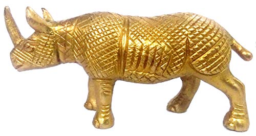 Purpledip Statuette rhinocéros en laiton : objet de collection (11975)