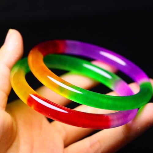 Bracelet jonc en jade pour femme transparent avec motif fleur rigide tendance lot de 2 - 4