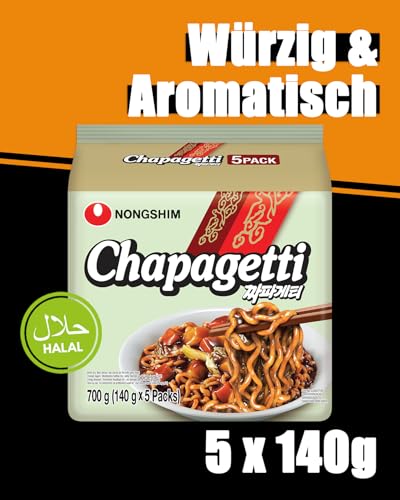 Nong Shim Instantnudeln Chapaghetti – Traditionelles koreanisches Nudelgericht - schnelle Zubereitung – 1er Multipack - 5 x 140g