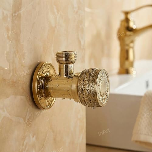 Image of InArt Zinc Angle Cock Valve for Bathroom & Kitchen | Stop Cock with Wall Flange | Antique Finish (Gold) - 5 Year Warranty