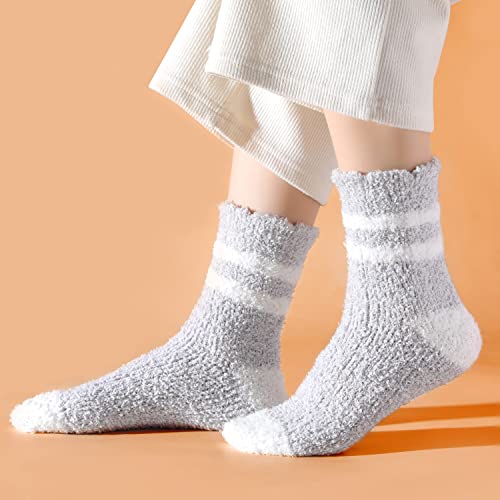 Image of Fuzzy Socks for Women - 6 Pair Fuzzy Socks, Cozy Socks Slipper for Women, Womens Soft Comfort of Coral Fleece, Strip Patchwork
