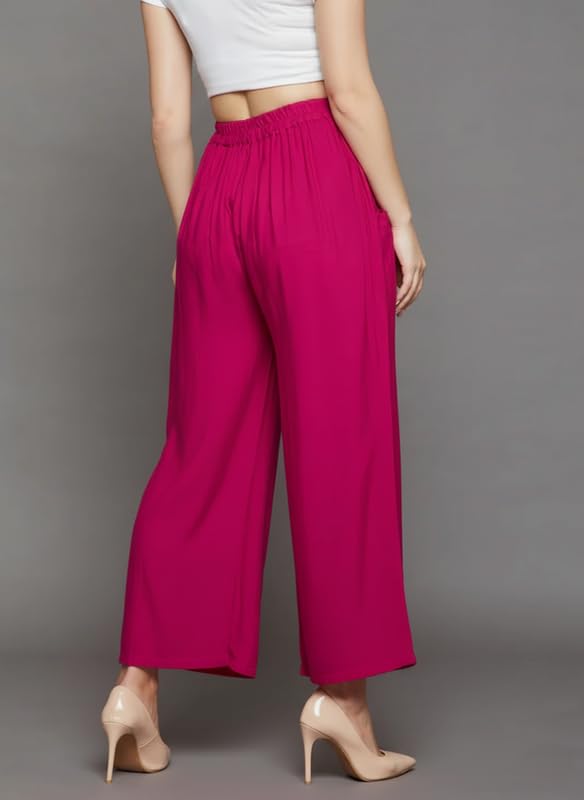 Image of Super Soft Viscose Rayon Flared Palazzo Pants for Women Stylish Wide Leg Straight Relaxed Fit Casual Ethnic Office Wear
