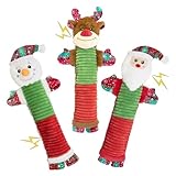 SZXHTOMG Christmas Dog Toys with Squeaker and Crinkle, 3 Pack No Stuffing Squeaky Chew Toys - Santa, Reindeer, Snowman to Keep Them Busy, Interactive Tug-of-War Flat Plush Toys