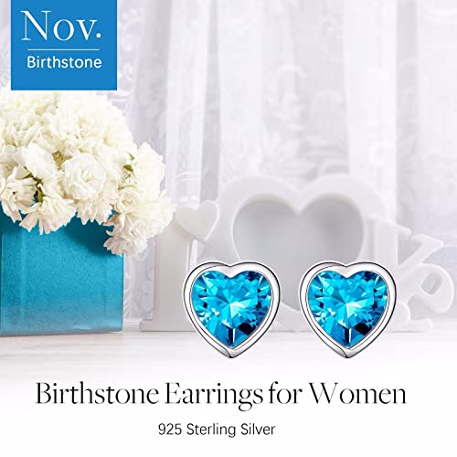 November Birthstone Blue Topaz Earrings For Women Girls, Sterling Silver Heart Stud Earrings For Women Teen Girls Blue Earrings Jewelry Mothers Day Valentines Christmas Birthday Gifts For Women Her #TOP3
