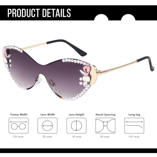 Image of Dervin Cat Eye Sunglasses for Women - UV400 Protection, Rimless Flower Diamond-Cut Lens, Trendy Driving Shades for Women