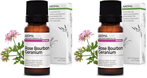 Geranio Rosato Bourbon BIO (Pelargonium graveolens - Bourbon) - 10 mL - Olio Essenziale Chemiotipizzato e Certificato AB - Aroma Labs - Made in France (Confezione da 2)
