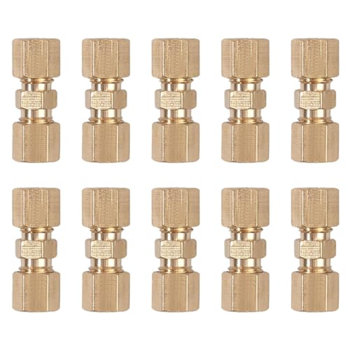 lcyen 10 Pcs 3/16 Brake Pipe Fittings,Brass Brake Line Fittings for 4.75mm Dia Tube OD,Straight Brass Brake Line Compression Fitting