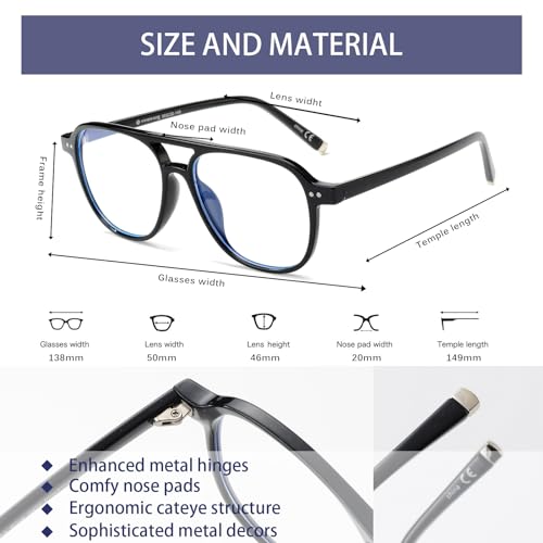 Image of OUWEN Square Aviator Blue Light Blocking Glasses Womens Mens, Anti EyeStrain & UV Glare Computer Gaming Eyeglasses OW2244