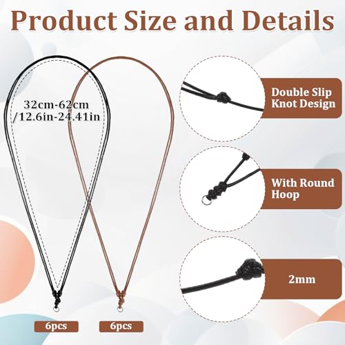 12 Stück Lederkette Herren Lederband Kette Leder Halskette mit Verstellbarem Knotenverschluss Leder Ketten Damen Kunstleder Halskette Lederband für Ketten Kautschuk Kette für DIY Anhänger Schmuck