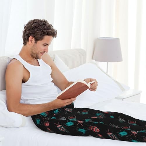 Colorful Insect Print Adult Sleep Lounge Pajama Pants,Super Soft Men Pajama Bottoms With Pockets Drawstring3