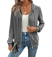 COZYEASE Women's Zip Up Hoodie Long Sleeve Drawstring Ribbed Knit Cardigan Sweatshirt Zipped Hood...