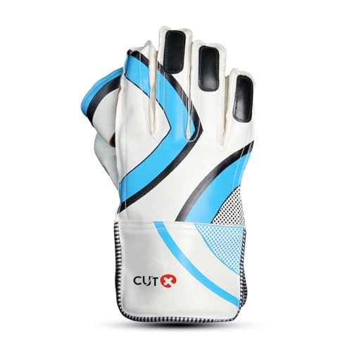 Image of CUT X Cricket Summer Leather Cricket Wicket Keeping Gloves Suitable for Professional Players (Blue)