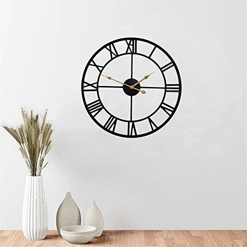 Qukueoy 16 Inch Large Metal Wall Clock Home Decorative Industrial Clocks With Big Roman Numerals,Retro Oversized Clock For Living Room Decor,Battery Operated(Black-Roman) #TOP4