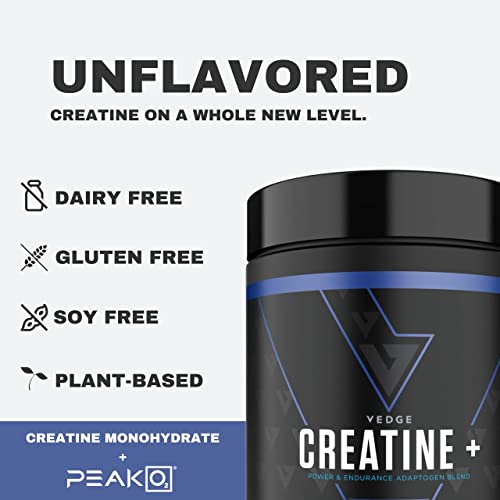 vedge Nutrition Creatine + Vegan PlantBased Creatine Monohydrate Powder Energy, Performance