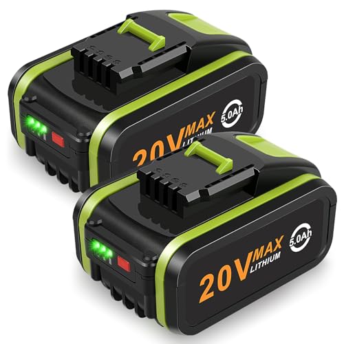 2 Pack 20V 5.0Ah Battery for Worx, ASUNCELL Li-ion Replacement Battery for 20V WA3551, WA3551.1 WA3553 WA3553.2 WA3641 WG629E WG546E WU268 WX166.4 Compatible with Worx Cordless Power Tools