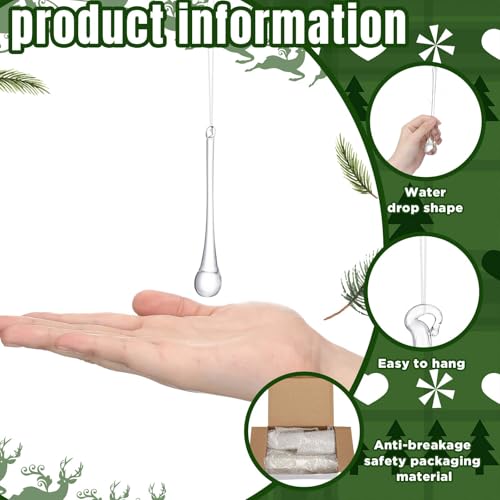 Image of 22 Pcs Clear Glass Teardrop Christmas Ornaments Crystal Raindrop Hanging Ornaments Crystal Chandelier Drop Pendant Icicles Decorations for Christmas in July Tree Party Supplies (4 Large Size)