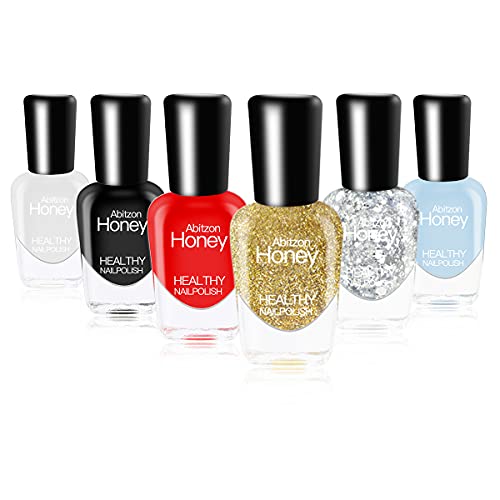 Abitzon Non Toxic Nail Polish Set Eco Friendly Easy Peel Off & Quick Dry Water Based Nail Polish (6 Bottles)