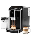 GarveeTech Fully Automatic Espresso Machine, Espresso & Coffee Machine with Automatic Milk Frother, Built-In & Adjustable Espresso Bean Grinder, Touch Screen Coffee Machine with 1.5L Water Tank