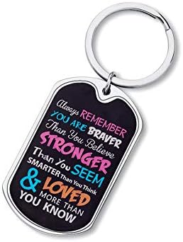 Inspirational Keychain Graduation Gifts for Women Men Him Her Always Remember You are Braver Than You Believe Personalized Birthday Charms Pendant for Kids Teens Students Boys Girls