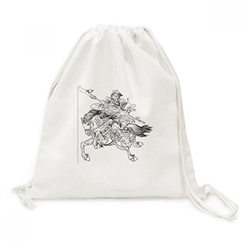 Toile Drawstring Backpack Sac à Cordon Toile Imprimée Trois Royaumes