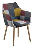 Retro ArmEsszimmerstuhl Trine, Sitz und Rücken mit Stoffbezug Patchwork mehrfarbig