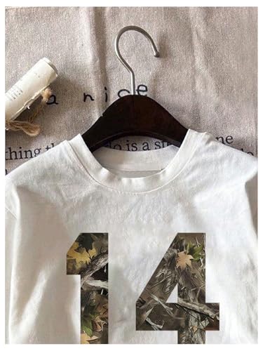 GORGLITTER Women's Camo Letter Print Short Sleeve Tops Number Crew Neck Tees Shirt Going Out Tops3