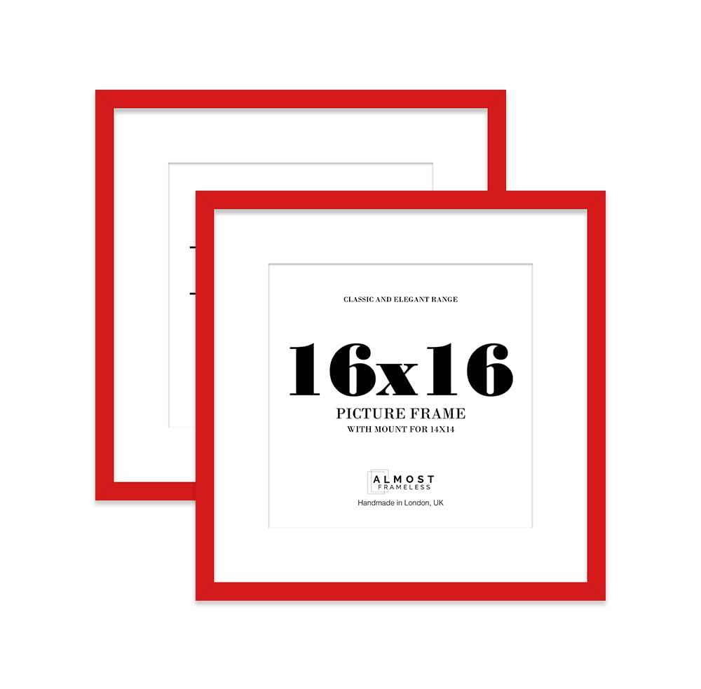 16x16 Red Picture Frame with Mount for 14x14 Photos, Prints - Modern Square Wall Frame, Set of 2