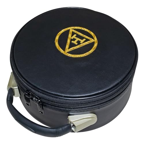 UK EMPIRE GROUP Masonic Royal Arch Crown Cap Case Black Gold Embroidered Triple Tau, Freemason Hat Carrying Box