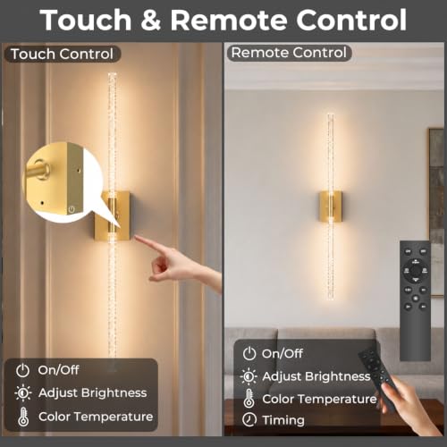 Image of Battery Operated Wall Sconce Set of 2, 10000mAh 4CCT, Transparent | Rechargeable wall lights with remote & touch control, 360rotate timer 31.5 inch, for bedroom living room hallway decoration