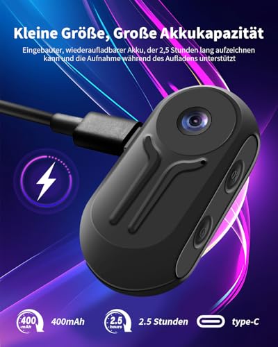 Nisanuki Mini Action Cam, 120° Kleine Sportkamera Action Kamera Tragbare Körperkamera mit Display Bildschirm Helmkamera Motorrad 1080P HD Outdoor Bodycam, Vlog Video Kamera für Abenteuer