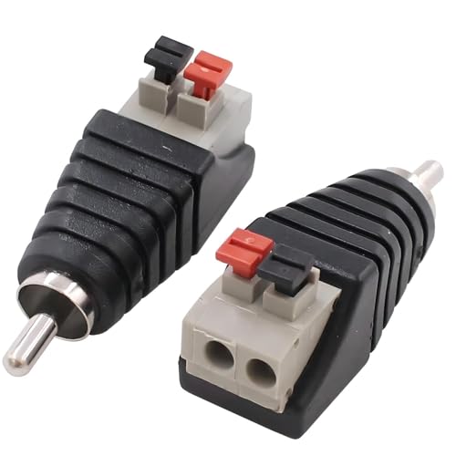 RCA to Speaker Wire Adapters 2 Pack - Spring Press Balun Phono Plug Connectors for CCTV, Home Audio & Subwoofer | Gold Plated RCA Male to AV Screw Terminal Adapter | Premium Audio Video Conversion