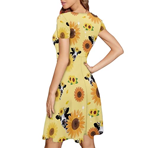 Image of AFPANQZ Womens Casual Summer Lightweight Vintage Dress Short Sleeve Midi Dress Knee-Long Luxury Formal Dress