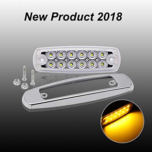 Tmh 20 Pcs 6.5 Inch Clear Lens Amber Side Marker Lights Sealed Surface Mount 12 Led With Chrome Bezel For Caravan Trailer Rv Truck Bus Lorry Flatbed Pickup 12V Dc Bb12 #TOP7