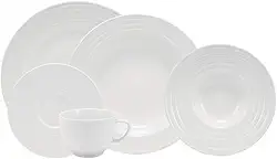 Serviço de Jantar e Chá 30 peças em Porcelana. Modelo Redondo com Relevo Arcos. Branca com Relevo. Fabricado pela Schmidt.