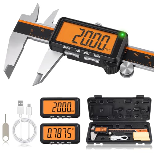 HARDELL 6" Digital Caliper, USB-C Micrometer with Orange LCD, No Backlight