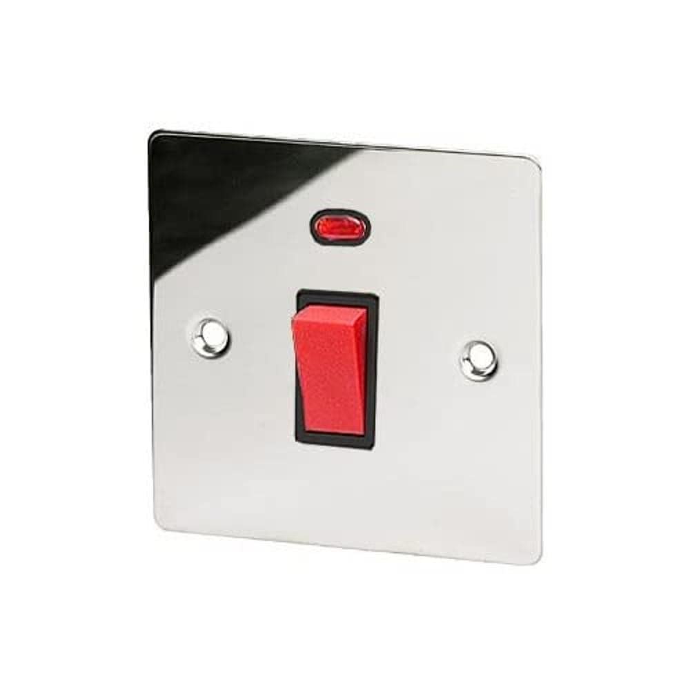 A5 Products Polished Chrome Cooker Oven Switch W/Neon 45 Amp - Flat - Black Insert