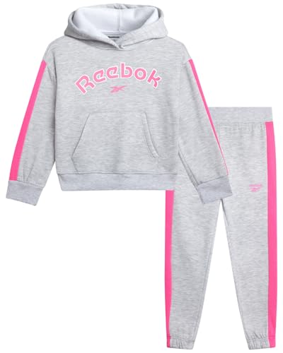 Reebok Toddler Girls Sweatsuit Set - 2 Piece Performance Fleece Pullover Hooded Sweatshirt and Jogger Sweatpants for Girls